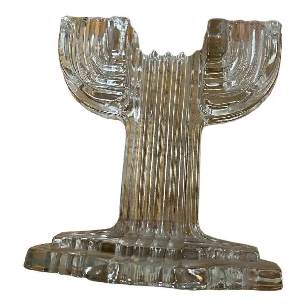Vintage Anchor Hocking Queen Mary Clear Cactus Art Deco Candleholder SET of 2
